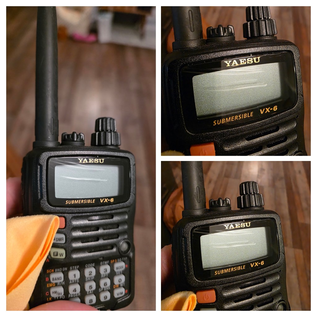 A collage of photos showing the scratched display of a VX-6R.